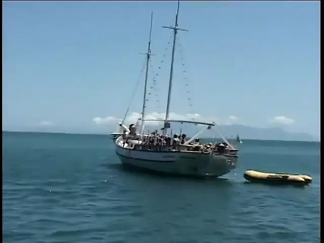 Dirty Latina takes a warm load all over her cute face on a boat