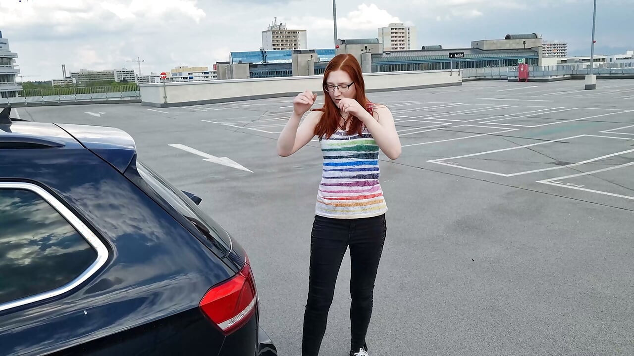 Shy redhead sucks in parking garage and is surprised