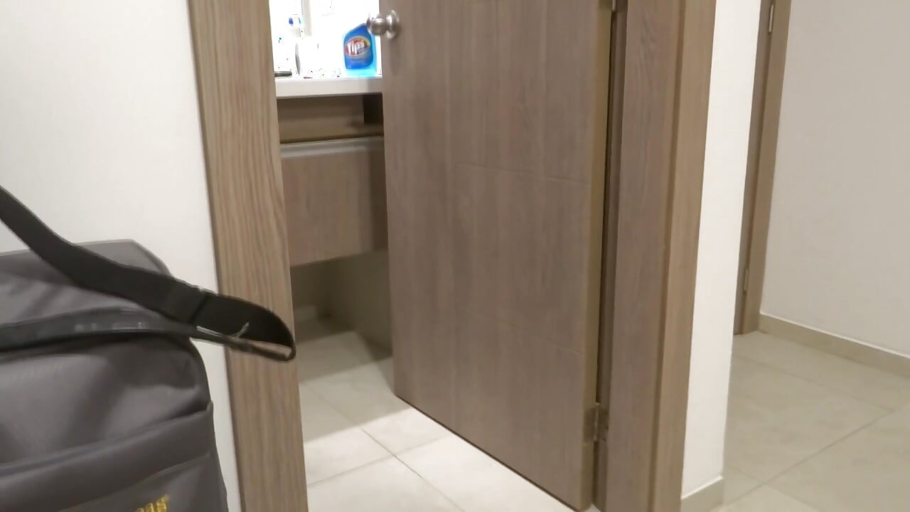 Stepmother returns from the beach, undresses, pees, takes a bath, watches me jerk off