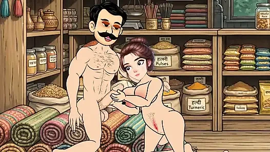 Cartoon video of Swati and shopkeeper Ramu's funny sex. Big cock fucking.