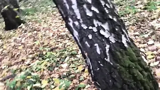 Blonde Im Wald Vögelt, Wie Sie Mit Einem Fremden Vor Der Kamera Steht.