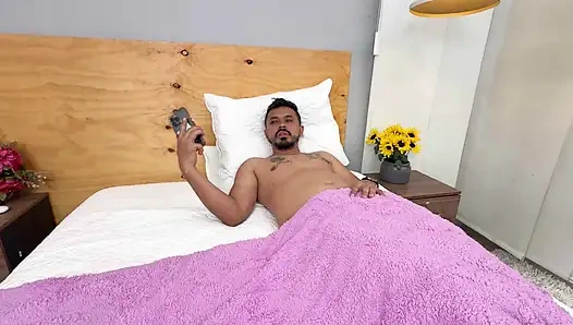 My stepsister walks into the room and catches me masturbating