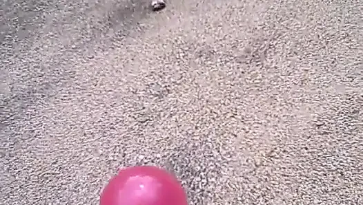 BBW gals play volley ball with balloons