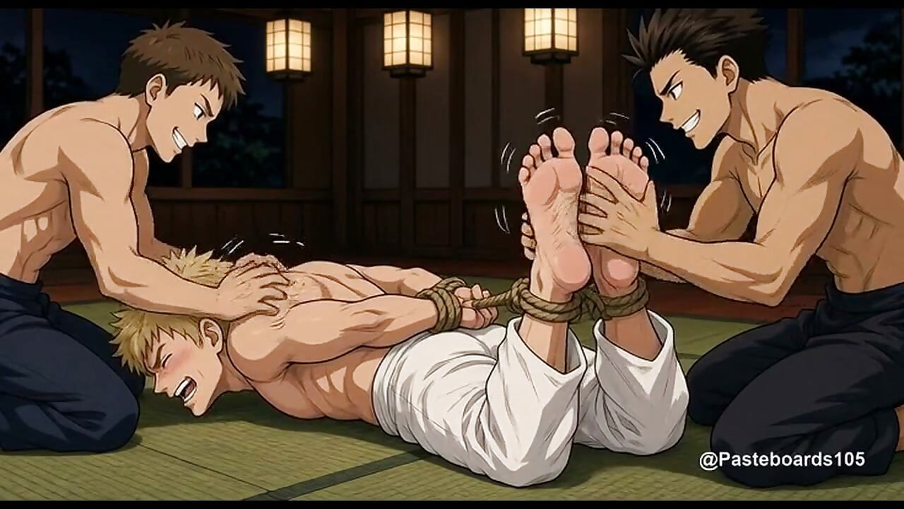 Hogtied On The Dojo Mat - Bare Hands On His Soles (2D Anime)