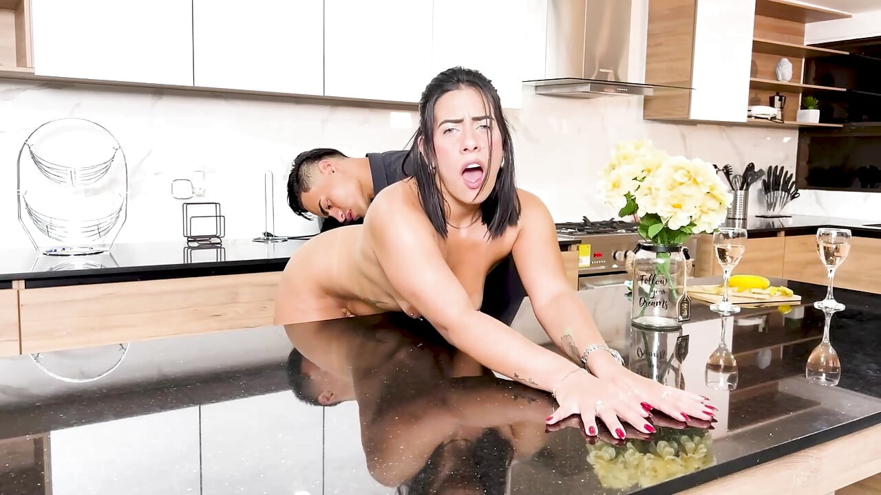 MILF Stepmom Fucks Stepson in the Kitchen with Her Huge Latina Ass - Kylei Ellish