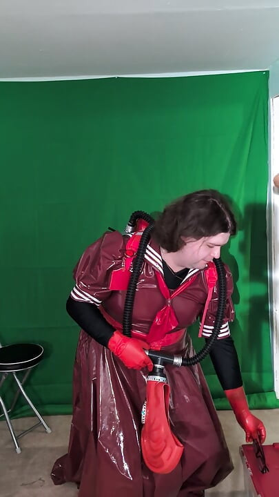 Gasmask e bubble bottle backpack, menina da escola de pvc e varinha vibrador