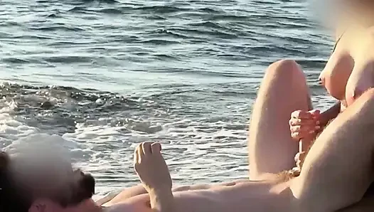 Hotwife Pegs Her Man Hard On Public Beach At Sunset