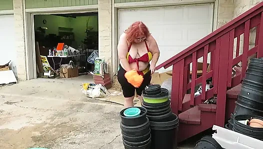 Sexy Mature bbw redhead  Nurse Vicki washes her car!