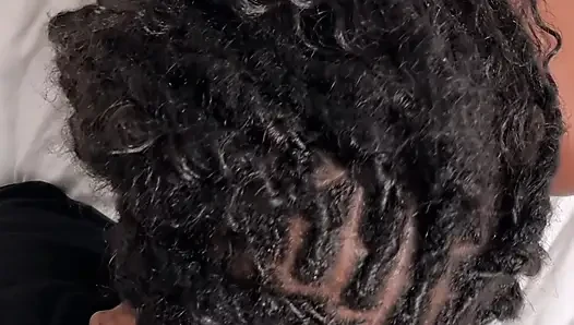 Huge cumshot on a pretty ebony girl's body - vertical POV video