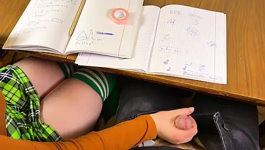 SCHOOLGIRL Giving him Handjob in MATH class under the Table at School. Risky Masturbation in a Public Class.