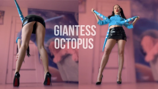 Riesin-Octopus zerquetscht kleine menschen unter high heels 4k