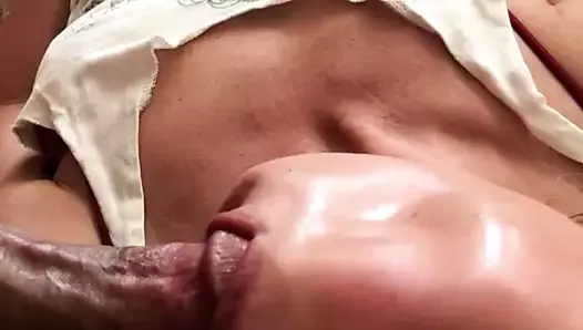 Slut wife masturbates and gets cum facial