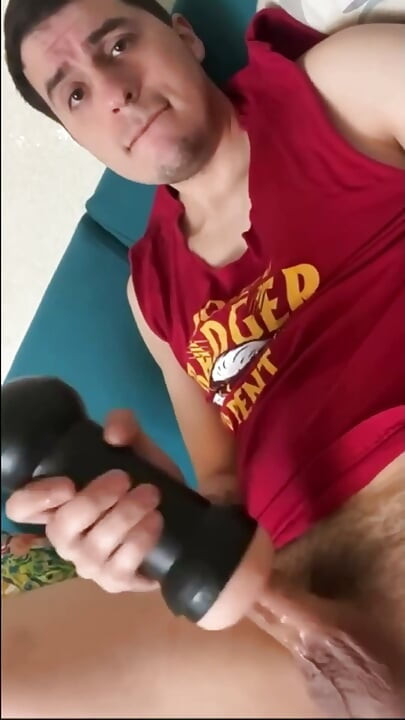 Twink Guy Using His Fleshlight While Wearing an Anal Plug