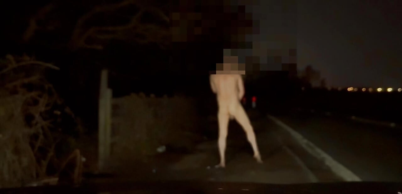 Pt2 crazy naked exhibition barefoot with cars passing close