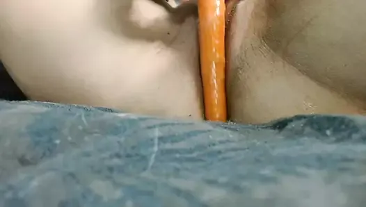Horny girlfriend using food to fuck pussy