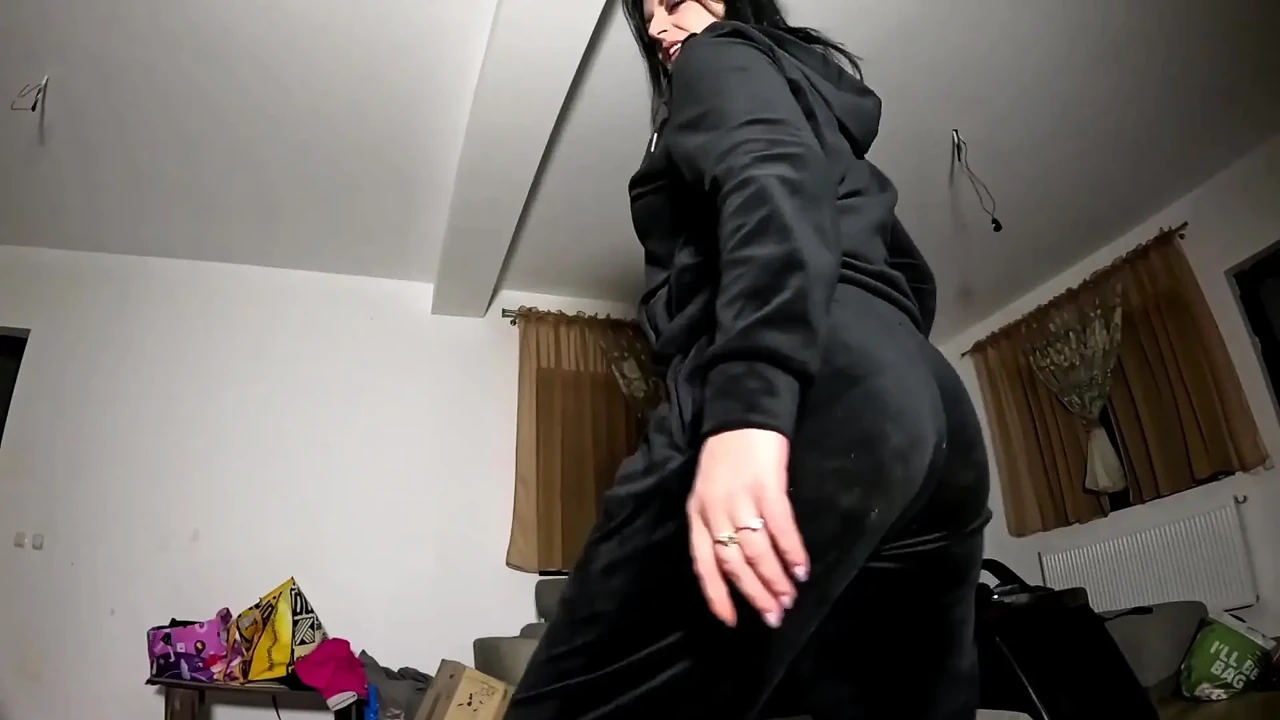 Velvet Tracksuit Tease - Smoking, Big Tits & Black Thong Flash