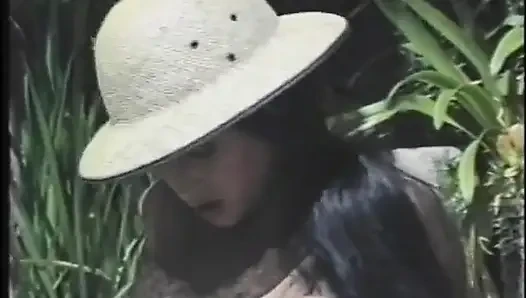 Long-haired babe with nice perky tits rides a hard cock poolside