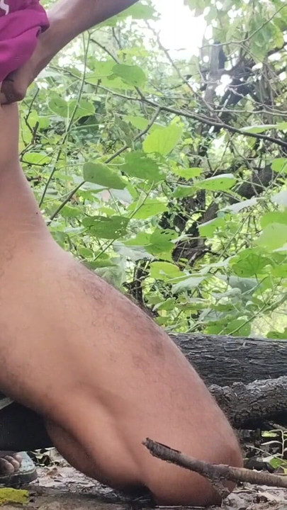 Spectacular moment from "Boy masturbating in the ,forest outside the house Cum spray from cock Desi village boy big black"