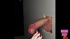 Gloryhole blowjob footjob and cum in mouth