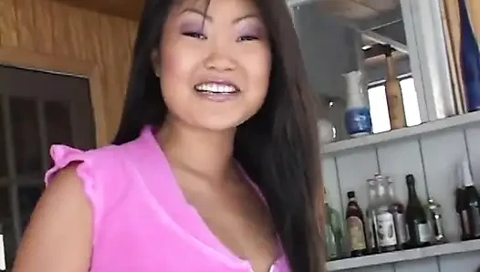 Asian girl gets her pussy eaten out by a white guy