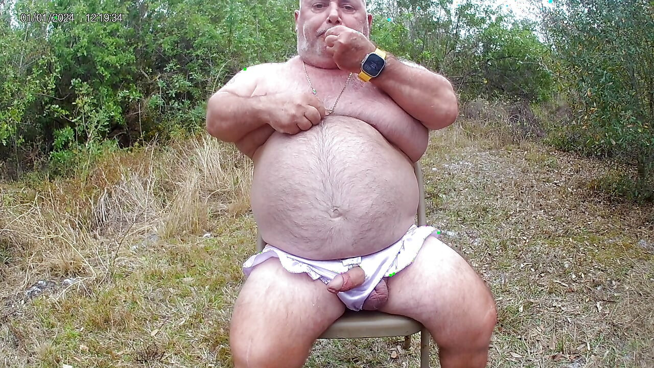 Edging wearing panties, edging my cock in the woods again.