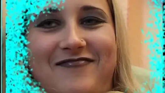 Blonde bitch fills her pussy with a big cucumber at the casting