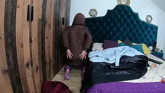 Intense Masturbation with Long Puffy Jackets, Dildo & Toys