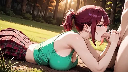 Azgın kızıl saçlı woods gırtlağına kadar kalın döl taşması