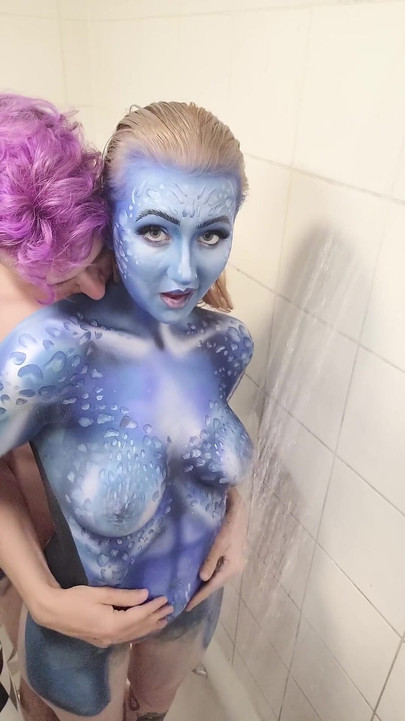X-men Mystique Body Paint Shower Removal & Fucking