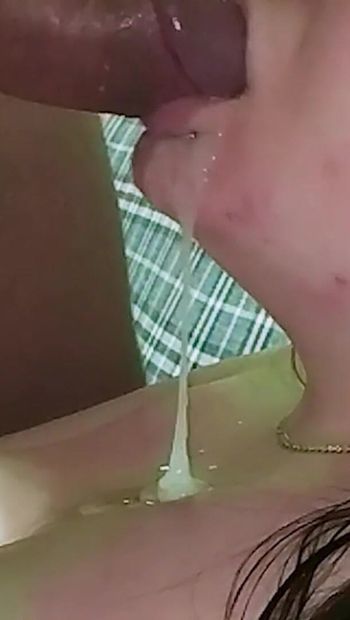 Real cum slut. A lot of thick cum is flowing out of her mouth