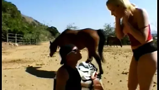 Angry blonde was not satisfied with horse