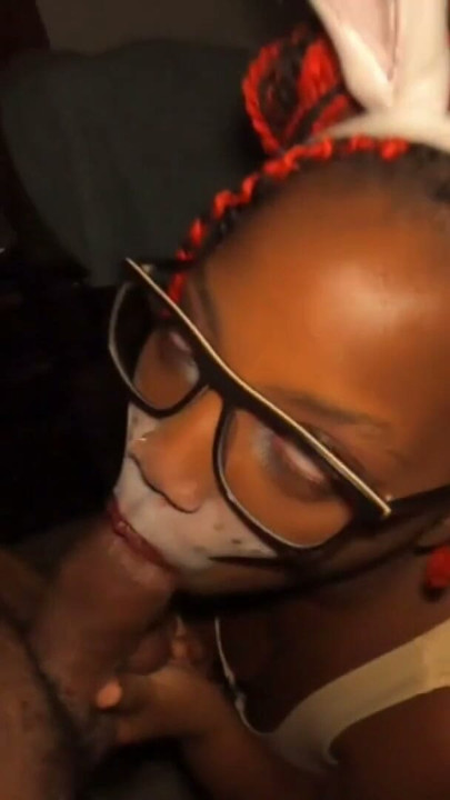 First Time Nerdy Ebony With Her Easter Bunny Ears Slut Out In Her Living Room Area Sucking On Sloppy Cock Big Ass Hoe - Jhodez1 | Clip 1
