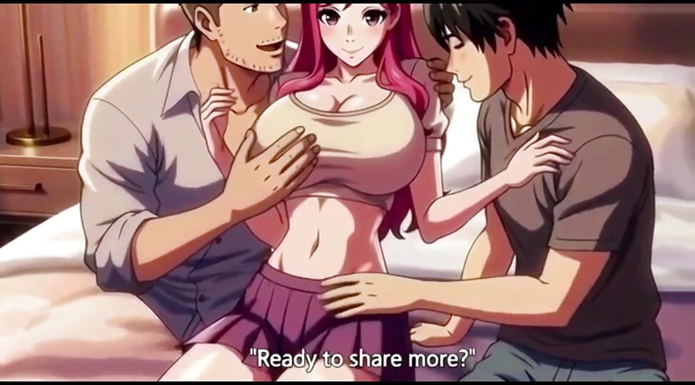 Two boy and one girl threesome in hotel room