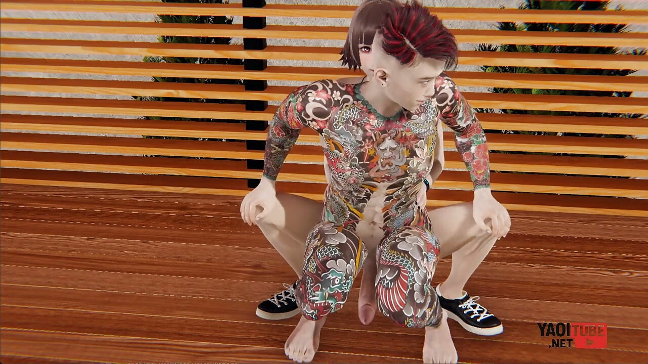 Yaoi - Guy with a Fully Tattooed Body Fucked by Twink