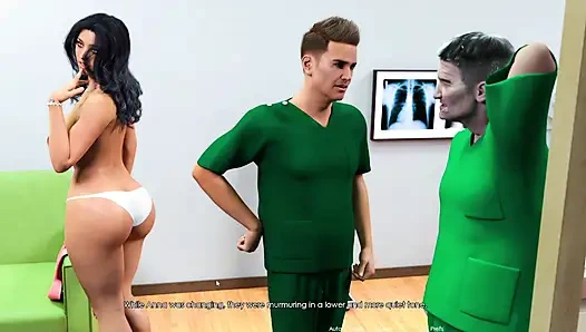 Orta yaşlı seksi kadın Anna hastanede iki doktorla üçlü seks yapıyor
