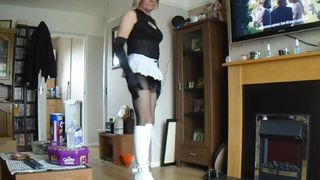 redone the video of me in whir=te micro skirt and boots