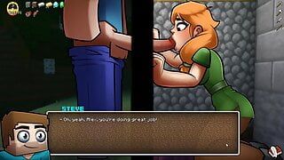 Hornycraft Minecraft parodie, jeu hentai, pornplay, épisode 19, la fille rampante me fait une pipe sexy et profite d'un énorme facial