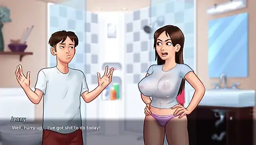 Stiefsohn gipfel beim duschen ihrer stiefschwester (Summertime saga)