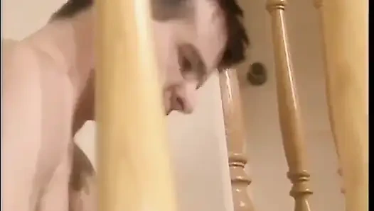 Lusty nympho with long hair gets her tight pink pussy slammed on stairs