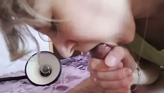 Russian girl licks off cum