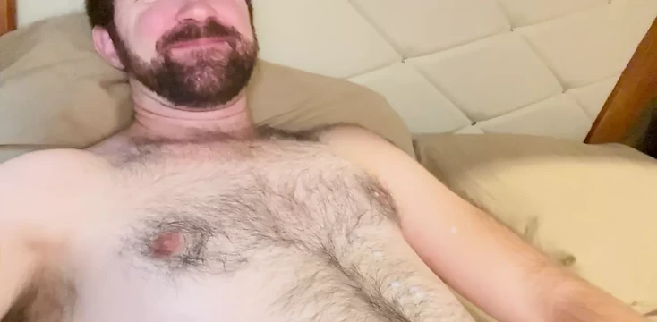 Horny and squirting a load on my hairy chest