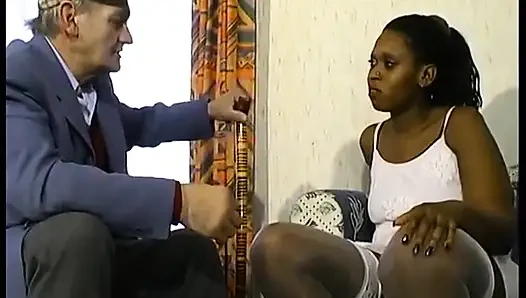 A Well-groomed Blackette Offers Her Pussy to a Perverse Old Man!