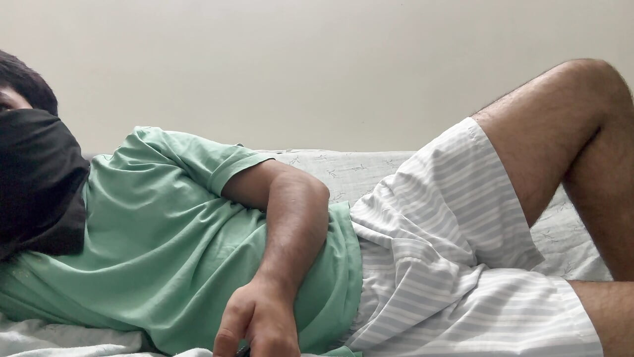 Masked Desi Twink Jerks Off in Bed and Cums