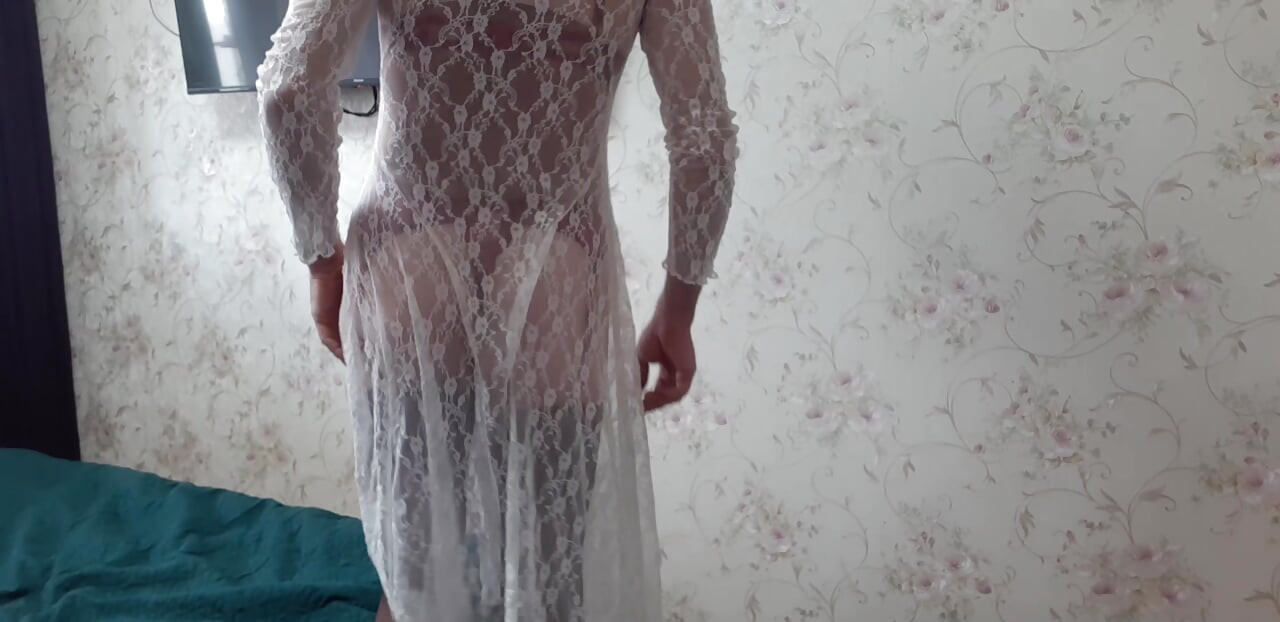 in a white sheer dress 2