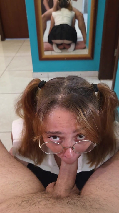 College Girl Taking a Huge Cumshot on Her Face - Amateur POV Blowjob