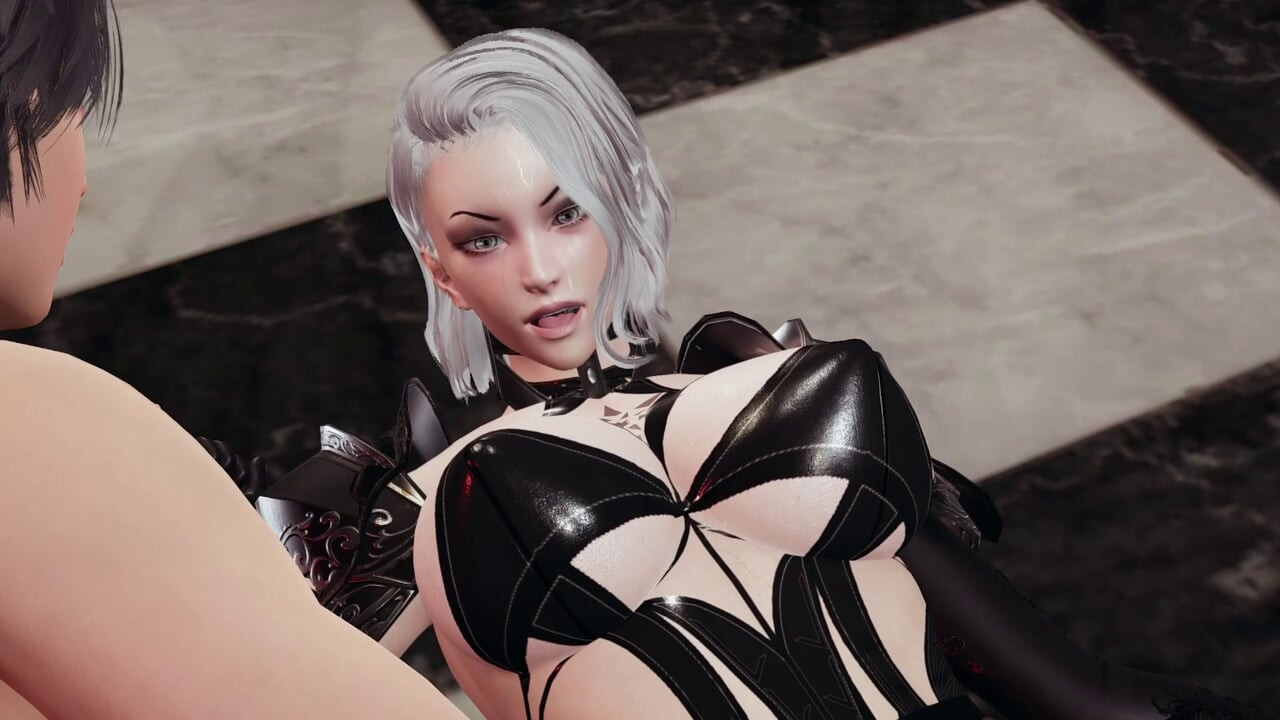 Blonďatá Anna The Fallen Angel s velkými prsy v latexu 3D animace Intenzivní anální vibrátor na její těsný zadek a Lízání stříkání
