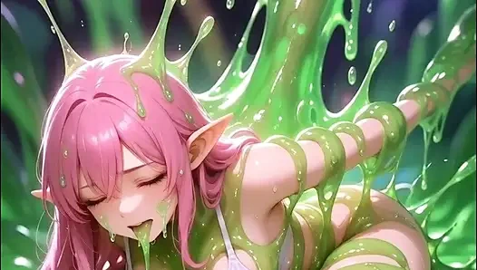 Pink hairy elf fucked by green slime