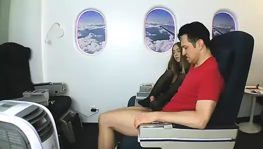 Stewardess gives nylon footjob in plane!