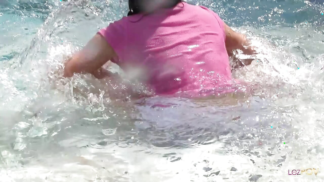 The water enhances all lesbian sensations while the lesbian scissoring in the pool continues on