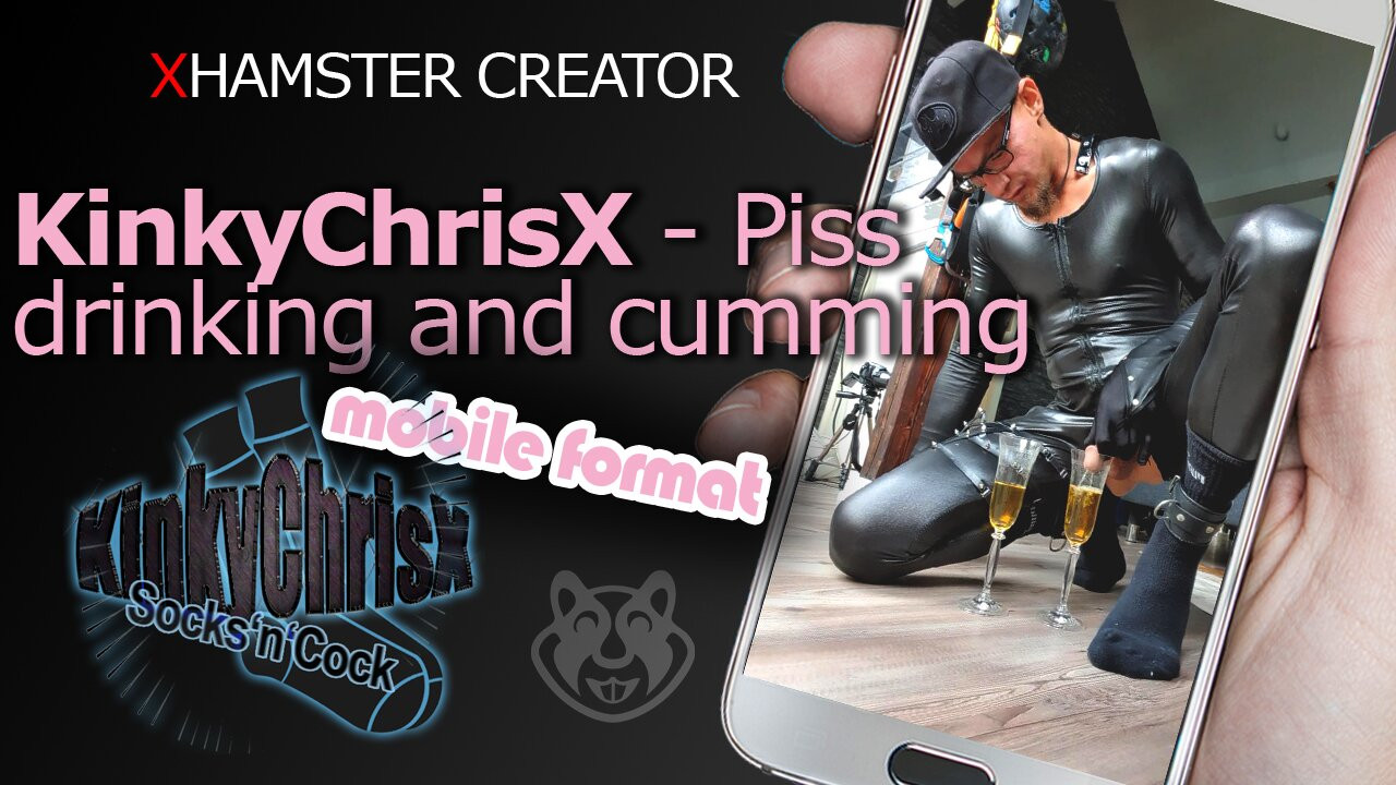 KinkyChrisX - Piss drinking and cumming in black rubber and socks WITH CUMSHOT